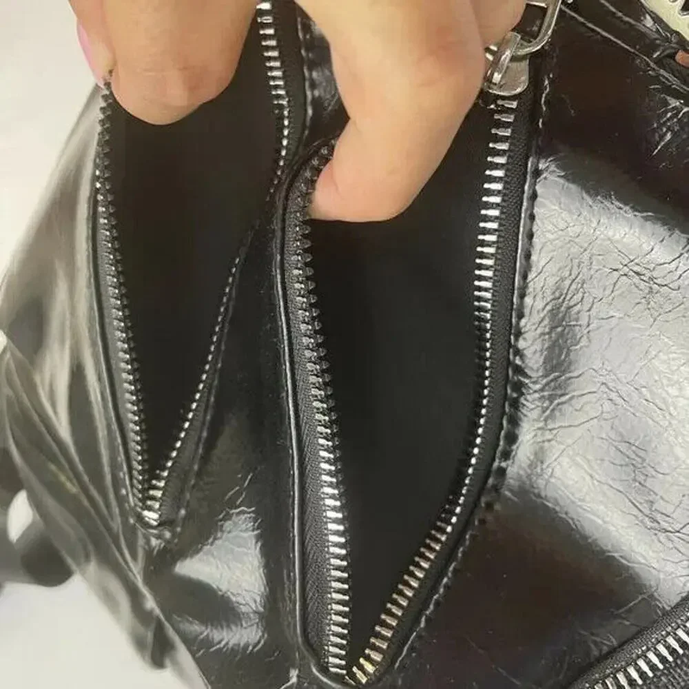 Multifunctional PU Leather Small Backpack - Black & Silver